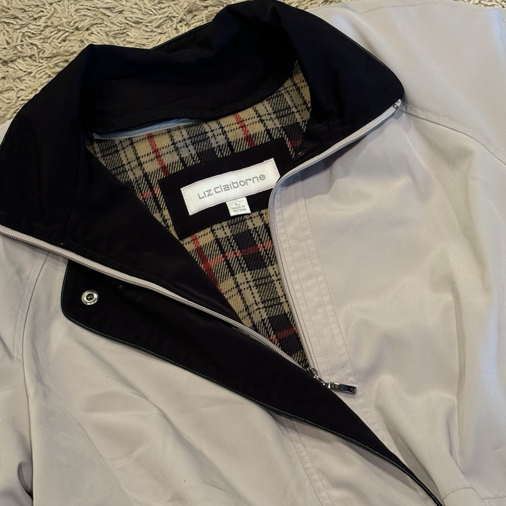 Liz Claiborne Chore Barn Jacket Coat Women's Large Zip Up Khaki removeable Liner
